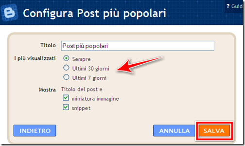 come mettere gadget post più visitati popolari blogger