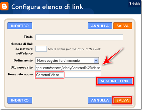 come realizzare menu blogger link pagine etichette post facebook