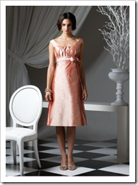 Bridesmaids dress from Dessy.com - Tea-length scoop neck silk shantung dress with shirring at bodice and bow detail at empire waist.  
