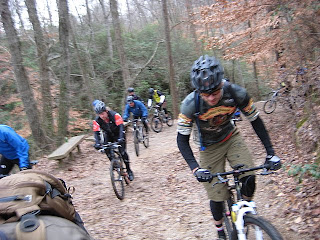 the crew heading up the long climb