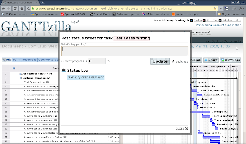 Twitter like reporting for Ganttzilla