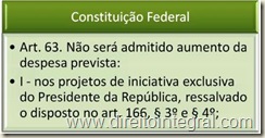 Constituição Federal. art. 63. Proibição de Aumento de Despesa por Emenda a projeto de lei.