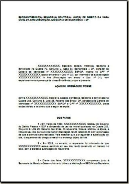 Modelo de Petição de Ação de Imissão de Posse Modelo de Petição de Ação de Imissão de Posse