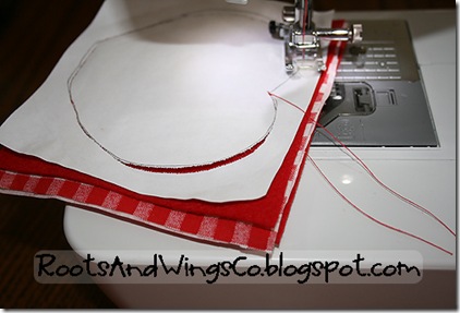 6 using a very small stitch length sew around apple remember your needle isn't for paper