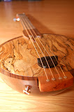"My Demons" Walnut Bowl and Fret Board, Cherry neck, Spalted Sycamore top. Four String Electric (Piezo Pickup)