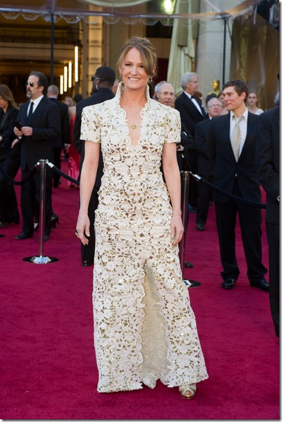 Melissa Leo at the 2011 Oscars 83rd Academy Awards in  white lace dress worst dressed list