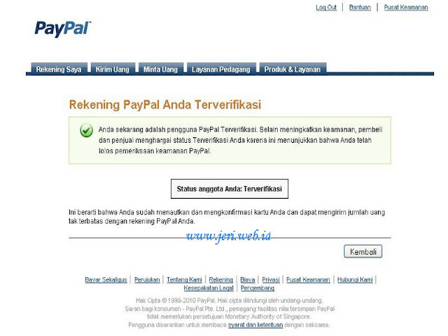 Verifikasi Paypal via BCA Sukses