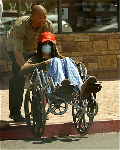 &not;&copy;NATIONAL PHOTO GROUP<br />Michael Jackson is pushed in a wheelchair while shopping with his children at a Las Vegas bookstore.<br />Job: 070708J1<br />Exclusive July 7th, 2008 Las Vegas, NV<br />nationalphotogroup.com