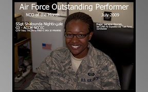 Air Force Staff Sgt. Shalounda Nightingale, an intelligence analyst with the operations section of Multi-National Division – South, is recognized by Multi-National Forces – Iraq as the U.S. Air Force Noncommissioned Officer of the Month recently. 
