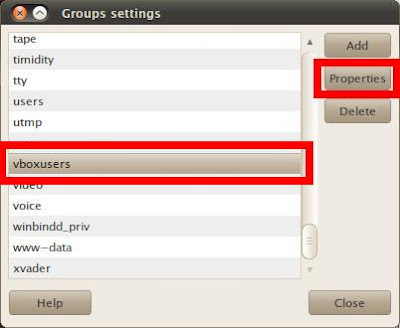 vboxusers Groups Settings Dialog