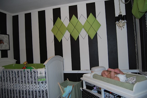 Terri created this adorable black/white nursery with green accents for her 