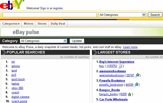 Find the Most Popular Web Searches ebay pulse