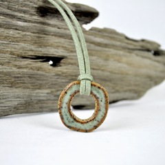 eclectic stoneware indie pendant by glazedOver Pottery light green circle eclectic stoneware indie pendant by glazedOver Pottery light green circle