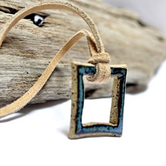 eclectic geometric stoneware indie pendant by glazedOver Pottery blue square 2 eclectic geometric stoneware indie pendant by glazedOver Pottery blue square 2