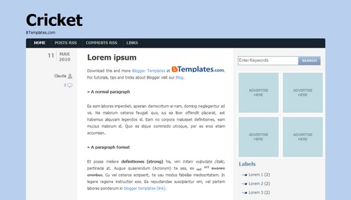 10 teme gratuite pentru Blogger #3 Cricket 10 teme gratuite pentru Blogger #3