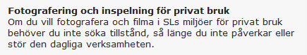 Regelverg för privat fotografering i SL:s miljö