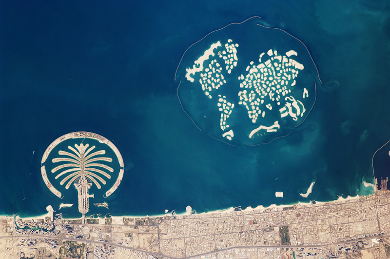 Artificial Archipelagos, Dubai, United Arab Emirates. Astronaut photograph ISS022-E-24940  was acquired on c with a Nikon D2Xs digital camera fitted with a 400 mm lens, and is provided by the ISS Crew Earth Observations experiment and Image Science & Analysis Laboratory, Johnson Space Center. The image was taken by the Expedition 22 crew.  