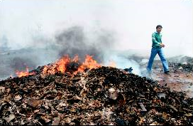 GODOWNS GUTTED: The remains of Asia&rsquo;s biggest plastic scrap market at Mundka after the blaze on Sunday. Mohammed Ilyas / Times of India