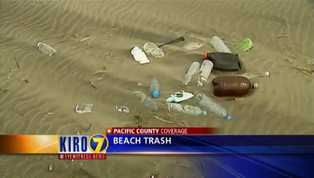 Waves of plastic trash are washing ashore, separated from the Great Pacific Garbage Patch by storms. KIRO 7 TV, 17 April 2010 