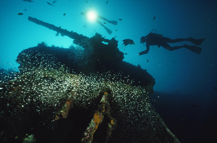 The remains of a gun turret from the sunken S.S. President Coolidge. Ransom Riggs / mental_floss