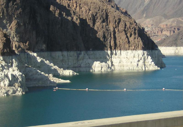 Hoover Dam, 2004. Due to drought, the water line is drastically low. wildcatjess77