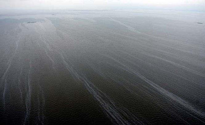 Oil streaks in the northern edges of Barataria Bay, inundating the inside waters north of Grand Isle, Louisiana, as oil continues to spew from the Deepwater Horizon spill into the Gulf of Mexico, Wednesday, June 2, 2010. PHOTO BY TED JACKSON / THE TIMES-PICAYUNE