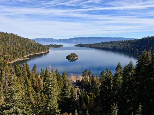 Lake Tahoe, seen here from Emerald Bay, was one of the primary validation sites for the global lake study. The lake, which straddles the borders of California and Nevada, is the largest alpine lake in North America. Credit: NASA-JPL