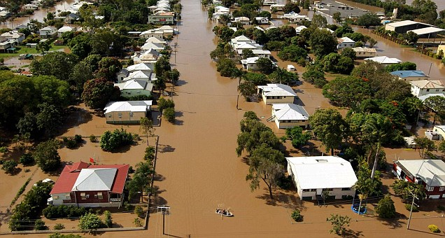 Flooding in Queensland, Australia, 3 January 2010. Three people have been killed by the flood waters, while more than 20 towns remain cut off or flooded. AFP