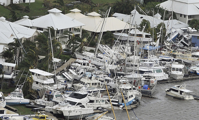 A pile-up of boats in Hinchinbrook Marina after Cyclone Yasi. Paul Crock / AFP