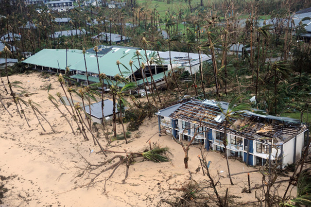 Dunk Island, smashed by Cyclone Yasi. The iconic pool is under the sand left. Brian Cassey / news.com.au