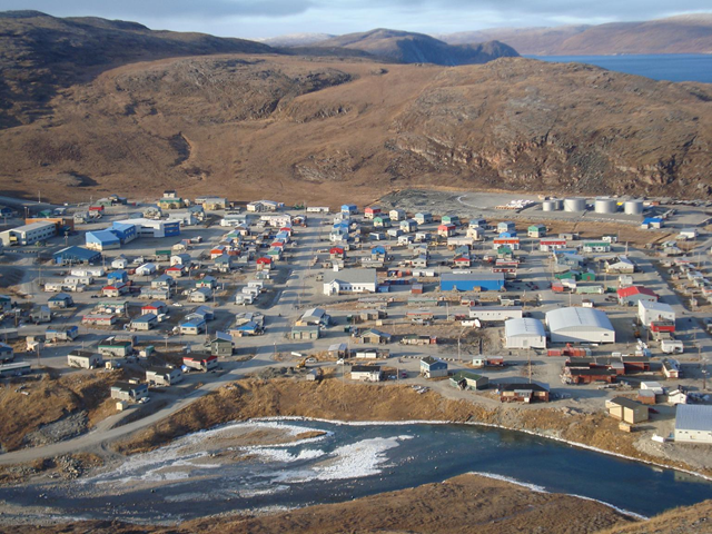 The Hudson Strait community of Salluit, Canada. New neighbourhoods built on a solid, rocky plateau are in store for Salluit, whose future is complicated by warming land and air temperatures in the current town site. inuitofmontreal.blogspot.com