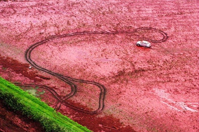 Toxic red sludge is seen from an aerial view near Devecser, Hungary, southwest of Budapest. AP