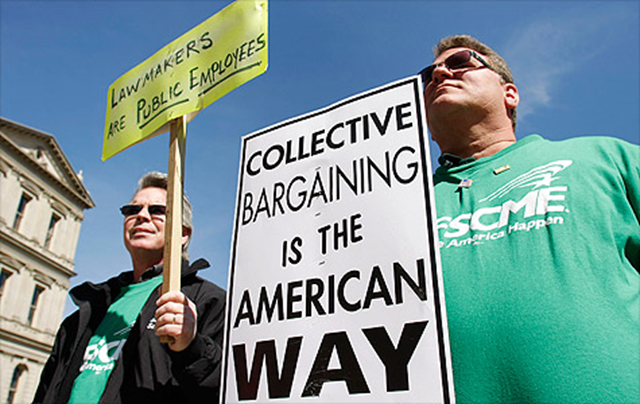 Union workers in Michigan protest Gov. Rick Snyder's proposed budget cuts. Bill Pugliano / Getty Images
