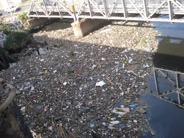 Pollution in the Matanza Riachuelo. The river provides the market with little more than landfill space; the market does little more than dump whatever can't be sold here. faslanyc.blogspot.com