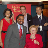 Kwame and Dr. Ruth pose in front of wax figures shared by Madame Tussauds, Washington, DC