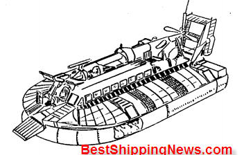 1 . Passenger cabin 2 . Entrance door 3 . Loading ramp 4. Towing and mooring point 5. Anchor locker 6. Radio mast 7. Dorsal fin 8 . Vent 9 . Fin intake 10 . Cone casing 11 . Working platform 12 . Fintail unit 13 . Rudder 14 . Elevators 15. Outer body support frame 16. Flexible skirt 17. Bleed duct ! 18. Bucket rudder 19. Propeller 20. Aft support strut 21 . Exhaust duct Hover%20craft 3 Hydrofoil craft, Hover craft ship types