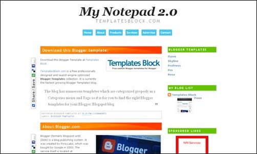 My Notepad 2.0 blogger template