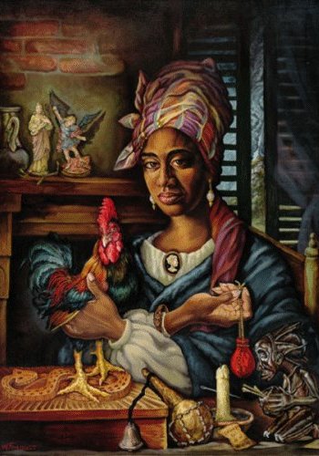black tales of witchcraft, sorcery, mystery, voodoo and hoodoo. Painting of voodoo priestess Marie Laveau painted by Dimitri Fouquet