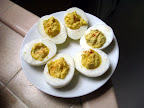 Deviled eggs--just enough for a quick snack. I love these! We made half with sweet relish for Jon.
