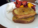 The end of the Easter french toast, reheated from the freezer. I want to make this again and again. I made it with half-and-half--not the world's healthiest but oh-so-good. Some vanilla yogurt and fruit salad to balance things out.