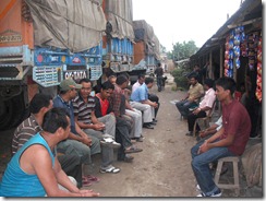 truckers wait during the bandh