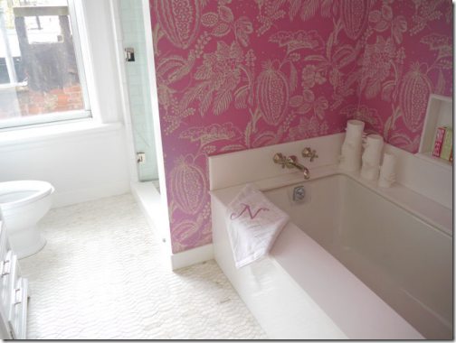 pink wallpaper bathroom amanda nisbet
