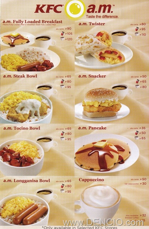 KFC Breakfast Menu 1