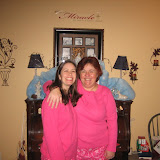 Katie and her mom with matching pajamas (a Krenek tradition), Christmas 2009