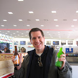Dan with two of the 500 different sodas avaialbe at Pop's Soda shop.