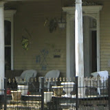 Remnants of Katrina search and rescue markings spray painted on the house.