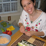 Katie builds a sushi roll with fruit -- inspired by some fruit sushi we had in Louisiana