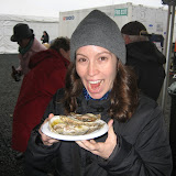 Katie ready to dig into a plate of oysters