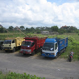 Big trucks are used to haul the enormous kites for the Kite Festival