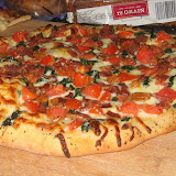 Bacon, spinach, and tomato pizza with honey mustard sauce - Yummy!